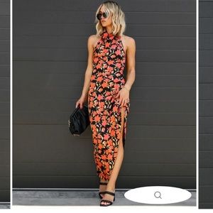 VICI Autumn bloom ruched halter maxi dress